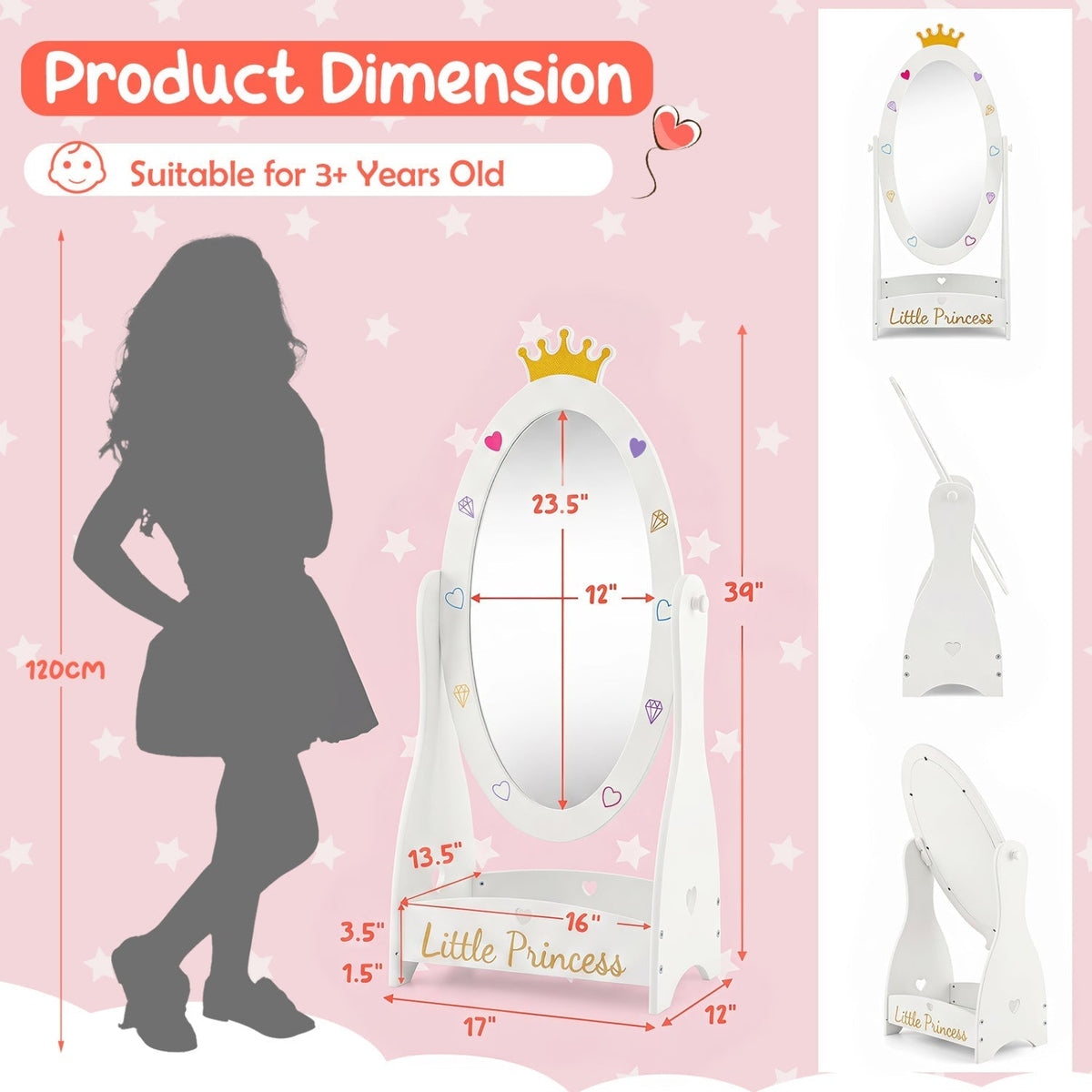 Kids Full Length Mirror with Rotatable Design and ShelfKids MirrorTorqelo.com