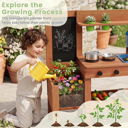 Kids Mud Kitchen with Planter Box and 13 AccessoriesPlay Kitchen SetTorqelo.com