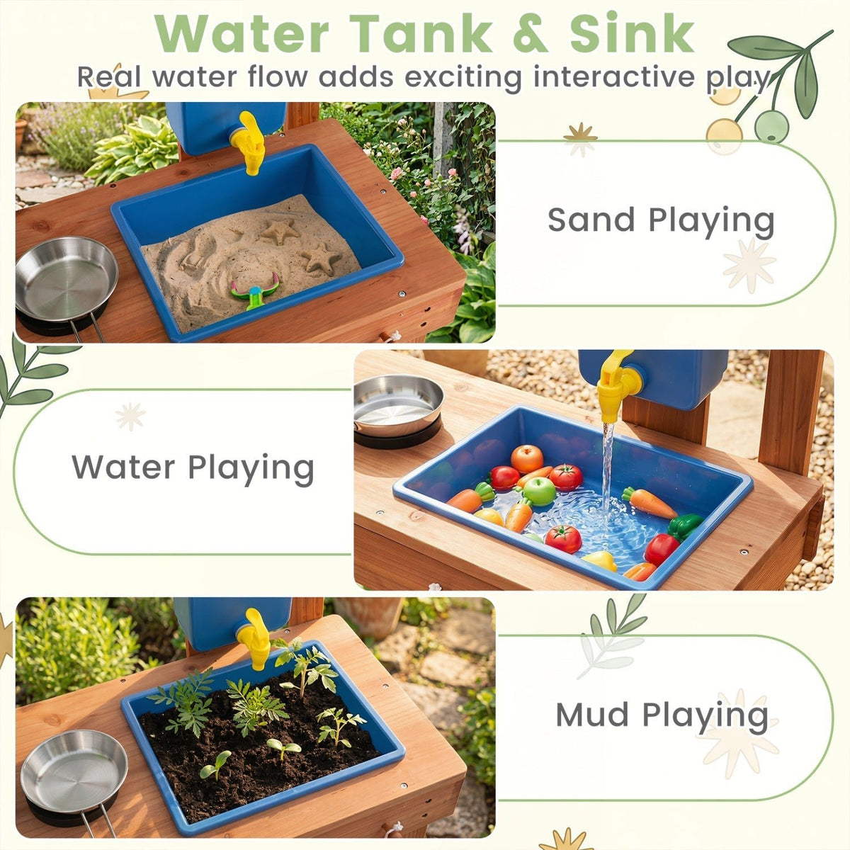 Kids Mud Kitchen with Planter Box and 13 AccessoriesPlay Kitchen SetTorqelo.com