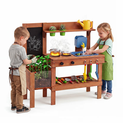 Kids Mud Kitchen with Planter Box and 13 AccessoriesPlay Kitchen SetTorqelo.com