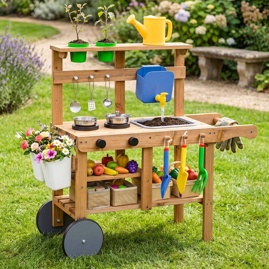 Kids Mud Kitchen with Water Tank, Sink & 15 AccessoriesPlay KitchenTorqelo.com