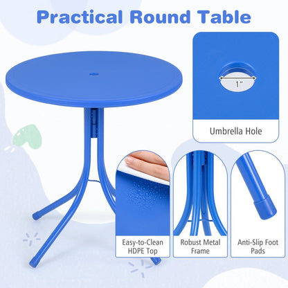 Kids Outdoor Table and Chair Set with 2 Folding Chairs and Height Adjustable UmbrellaTorqelo.com