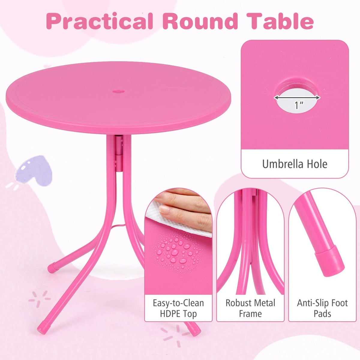 Kids Outdoor Table and Chair Set with 2 Folding Chairs and Height Adjustable UmbrellaTorqelo.com