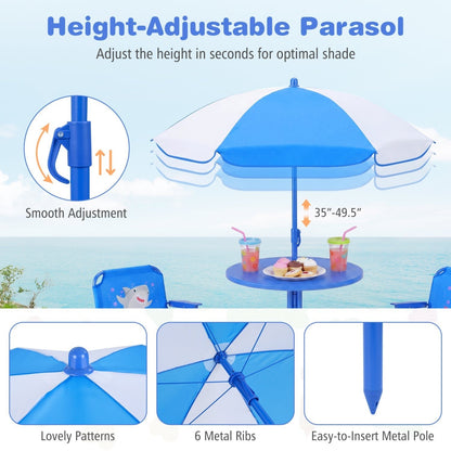 Kids Outdoor Table and Chair Set with 2 Folding Chairs and Height Adjustable UmbrellaTorqelo.com