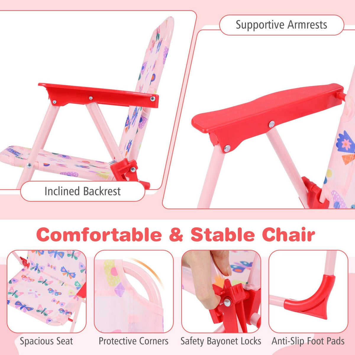 Kids Outdoor Table and Chair Set with 2 Folding Chairs and Height Adjustable UmbrellaTorqelo.com