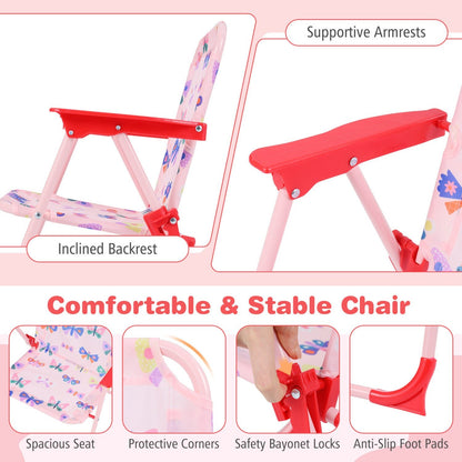 Kids Outdoor Table and Chair Set with 2 Folding Chairs and Height Adjustable UmbrellaTorqelo.com