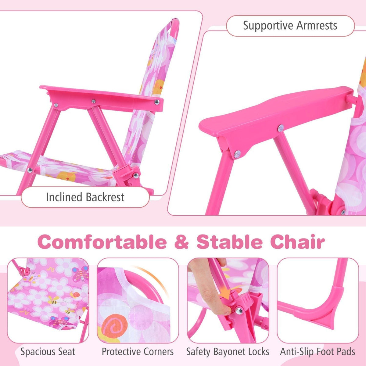 Kids Outdoor Table and Chair Set with 2 Folding Chairs and Height Adjustable UmbrellaTorqelo.com