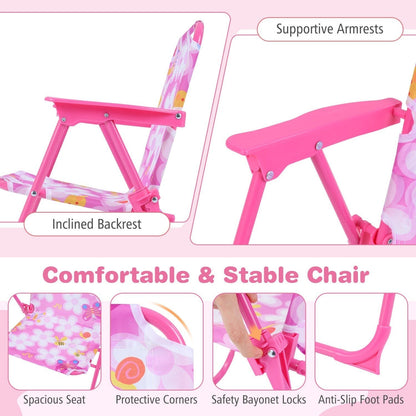 Kids Outdoor Table and Chair Set with 2 Folding Chairs and Height Adjustable UmbrellaTorqelo.com