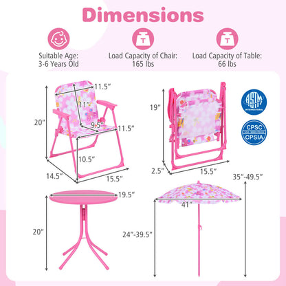 Kids Outdoor Table and Chair Set with 2 Folding Chairs and Height Adjustable UmbrellaTorqelo.com