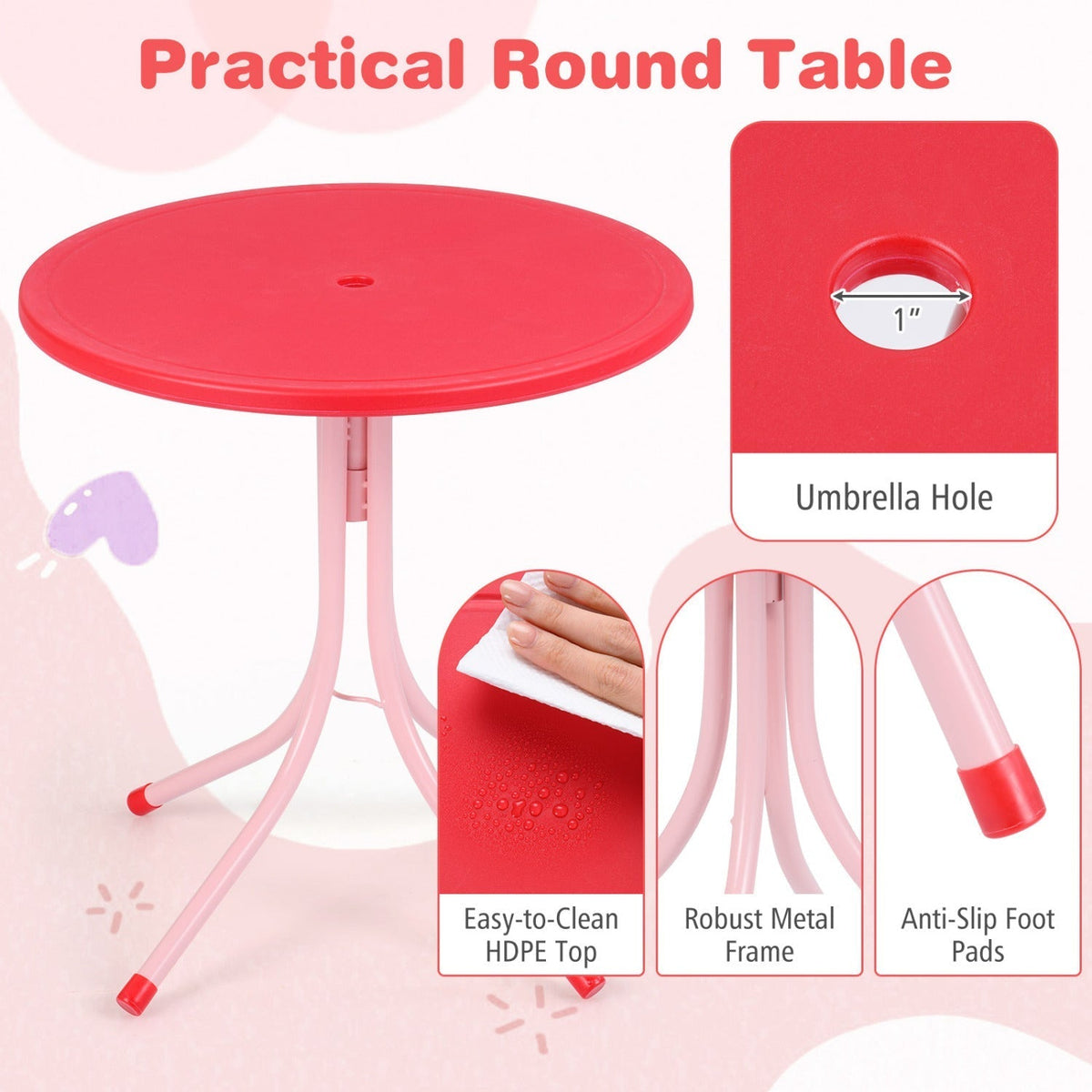 Kids Outdoor Table and Chair Set with 2 Folding Chairs and Height Adjustable UmbrellaTorqelo.com