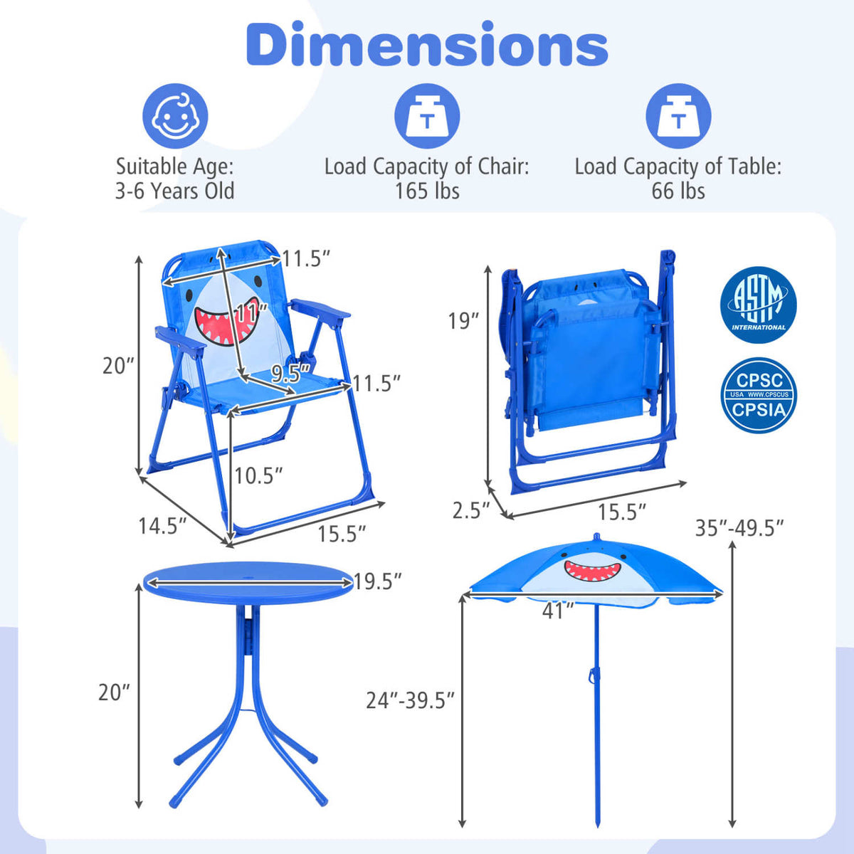 Kids Outdoor Table and Chair Set with 2 Folding Chairs and Height Adjustable UmbrellaTorqelo.com