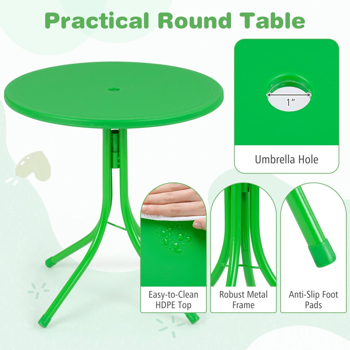 Kids Outdoor Table and Chair Set with 2 Folding Chairs and Height Adjustable UmbrellaTorqelo.com