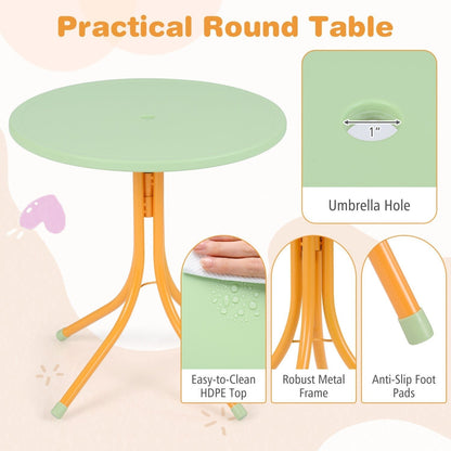 Kids Outdoor Table and Chair Set with 2 Folding Chairs and Height Adjustable UmbrellaTorqelo.com