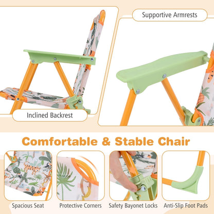 Kids Outdoor Table and Chair Set with 2 Folding Chairs and Height Adjustable UmbrellaTorqelo.com