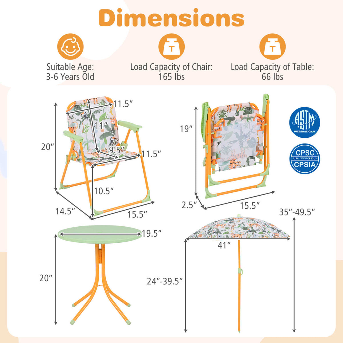 Kids Outdoor Table and Chair Set with 2 Folding Chairs and Height Adjustable UmbrellaTorqelo.com