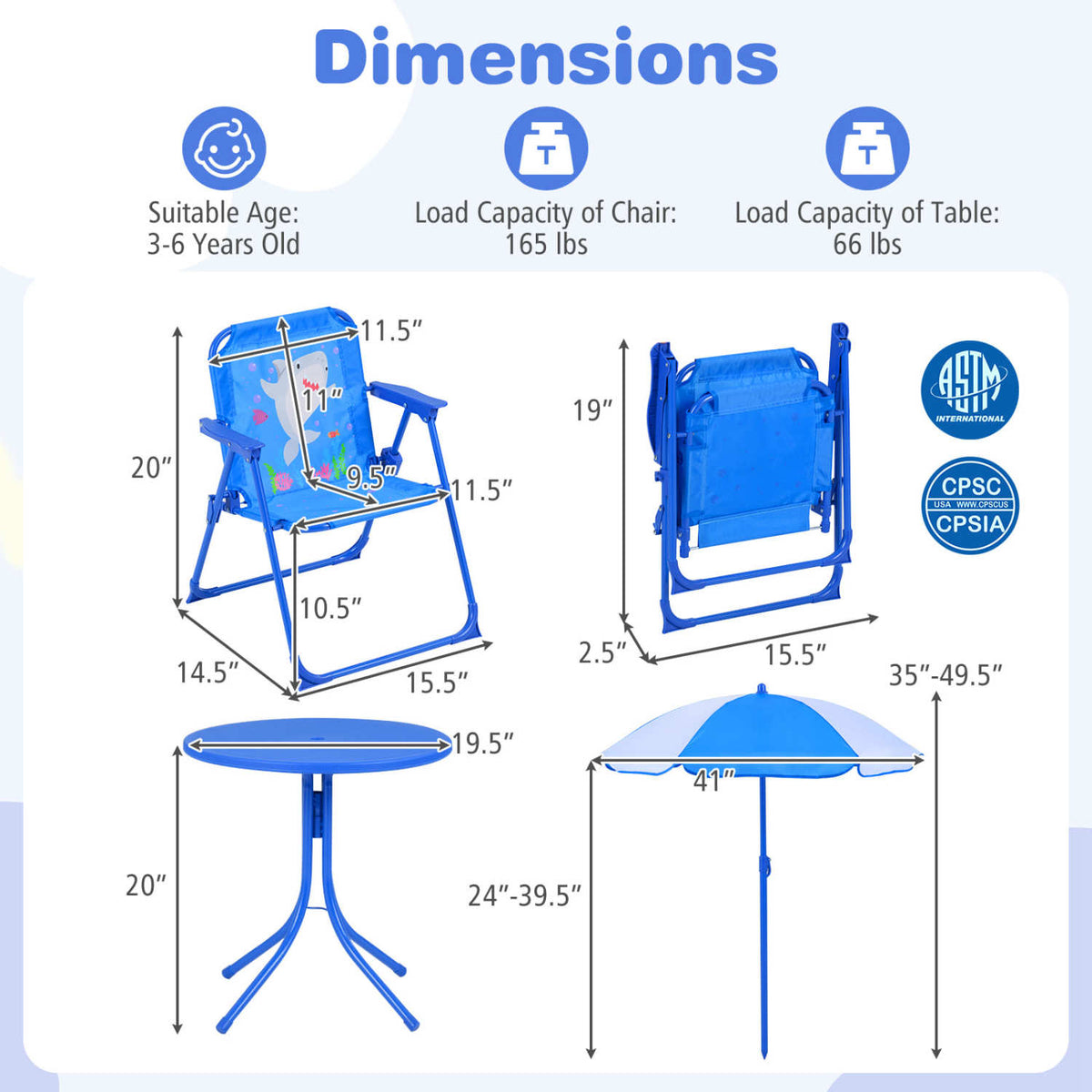Kids Outdoor Table and Chair Set with 2 Folding Chairs and Height Adjustable UmbrellaTorqelo.com