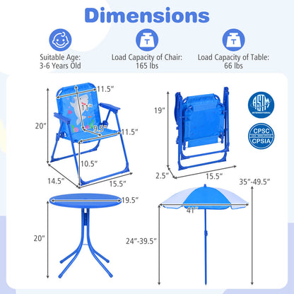 Kids Outdoor Table and Chair Set with 2 Folding Chairs and Height Adjustable UmbrellaTorqelo.com