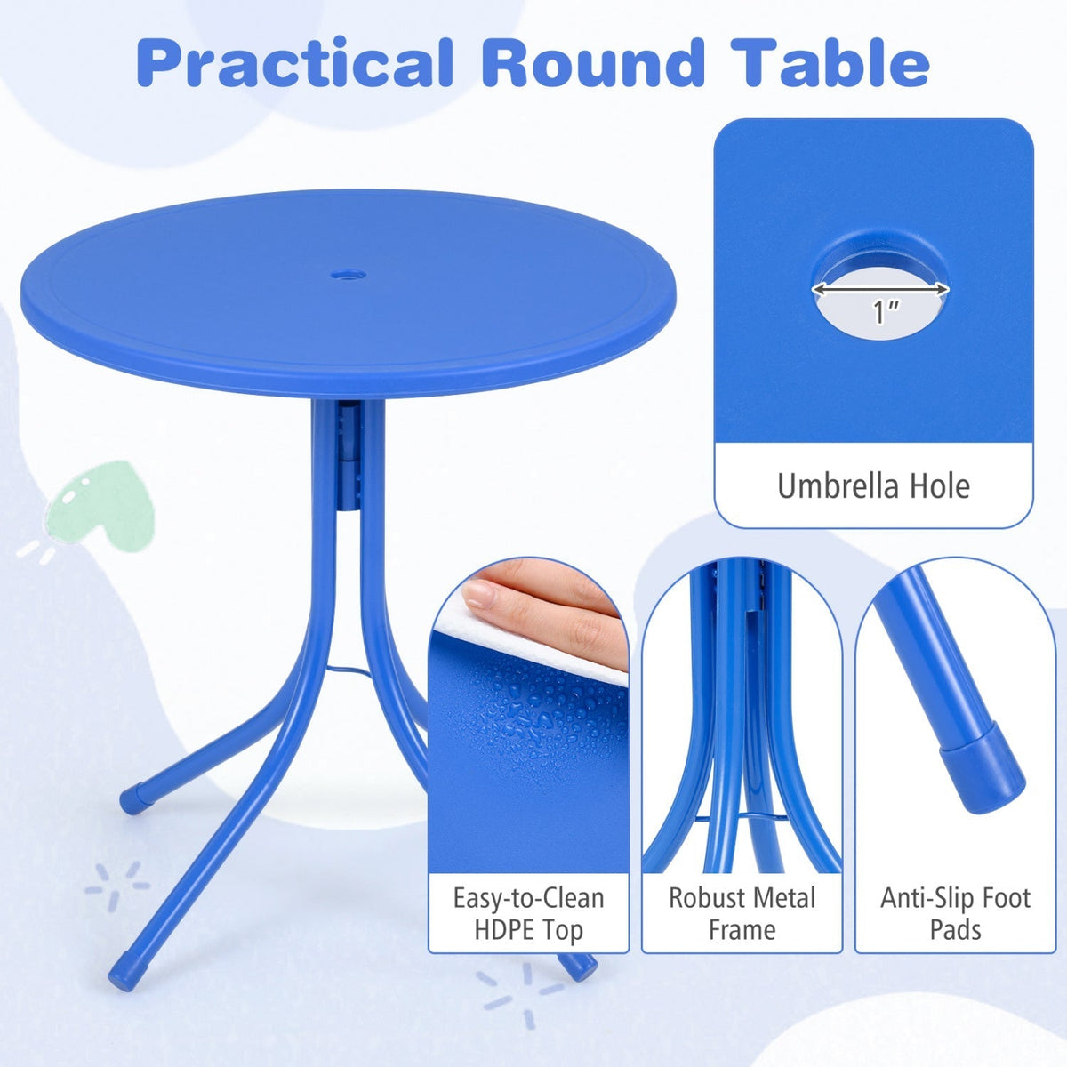 Kids Outdoor Table and Chair Set with 2 Folding Chairs and Height Adjustable UmbrellaTorqelo.com