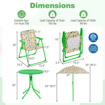 Kids Outdoor Table and Chair Set with 2 Folding Chairs and Height Adjustable UmbrellaTorqelo.com