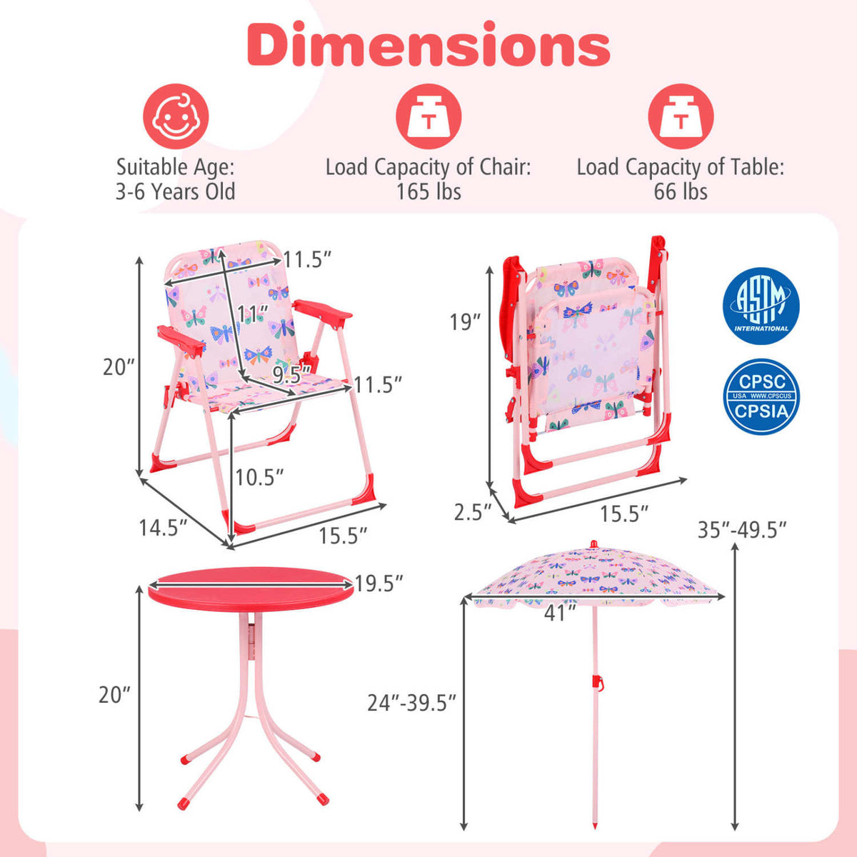 Kids Outdoor Table and Chair Set with 2 Folding Chairs and Height Adjustable UmbrellaTorqelo.com