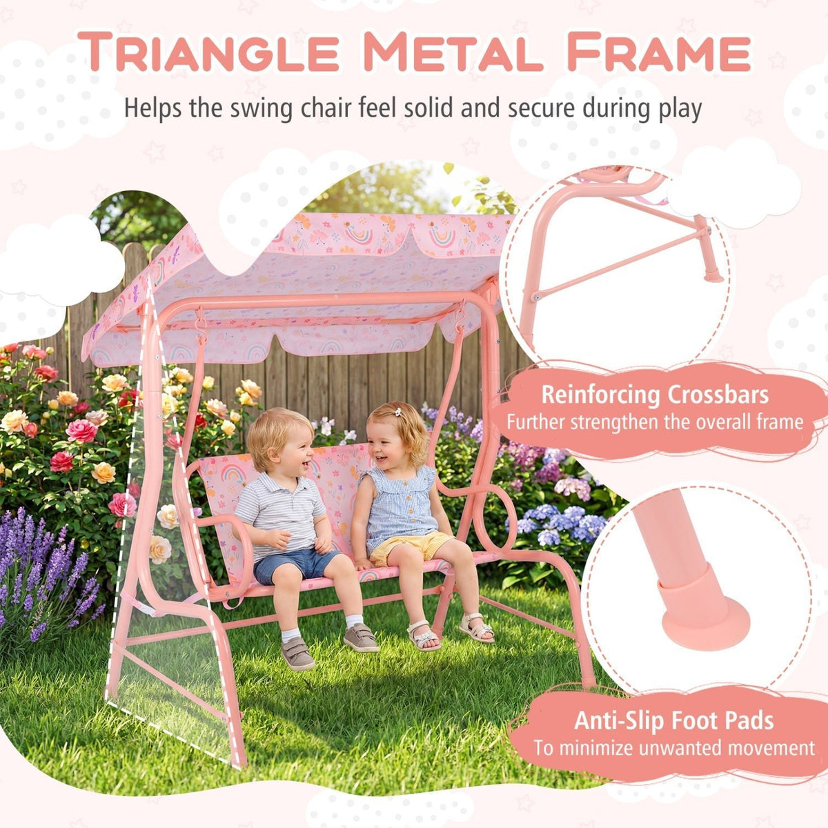 Kids Patio Swing 2-Seater Outdoor Porch Swing Lounge Chair with Adjustable CanopyTorqelo.com