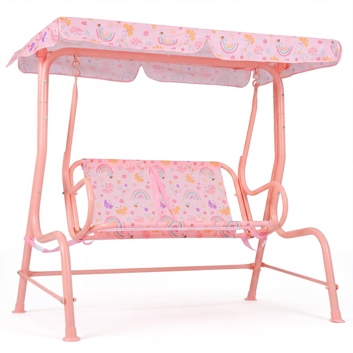 Kids Patio Swing 2-Seater Outdoor Porch Swing Lounge Chair with Adjustable CanopyTorqelo.com