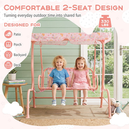 Kids Patio Swing 2-Seater Outdoor Porch Swing Lounge Chair with Adjustable CanopyTorqelo.com