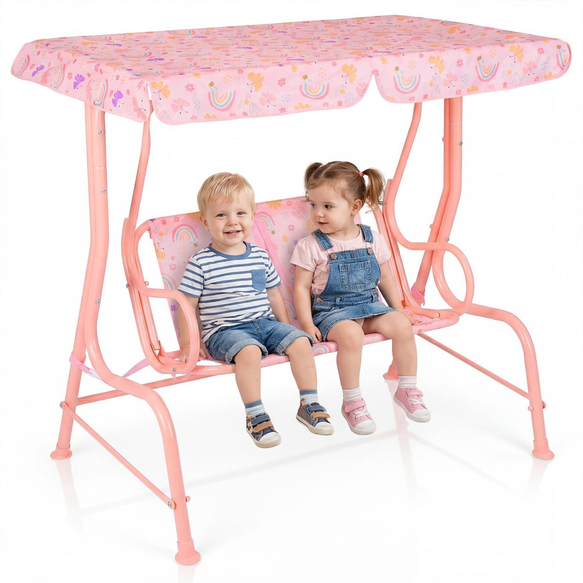 Kids Patio Swing 2-Seater Outdoor Porch Swing Lounge Chair with Adjustable CanopyTorqelo.com