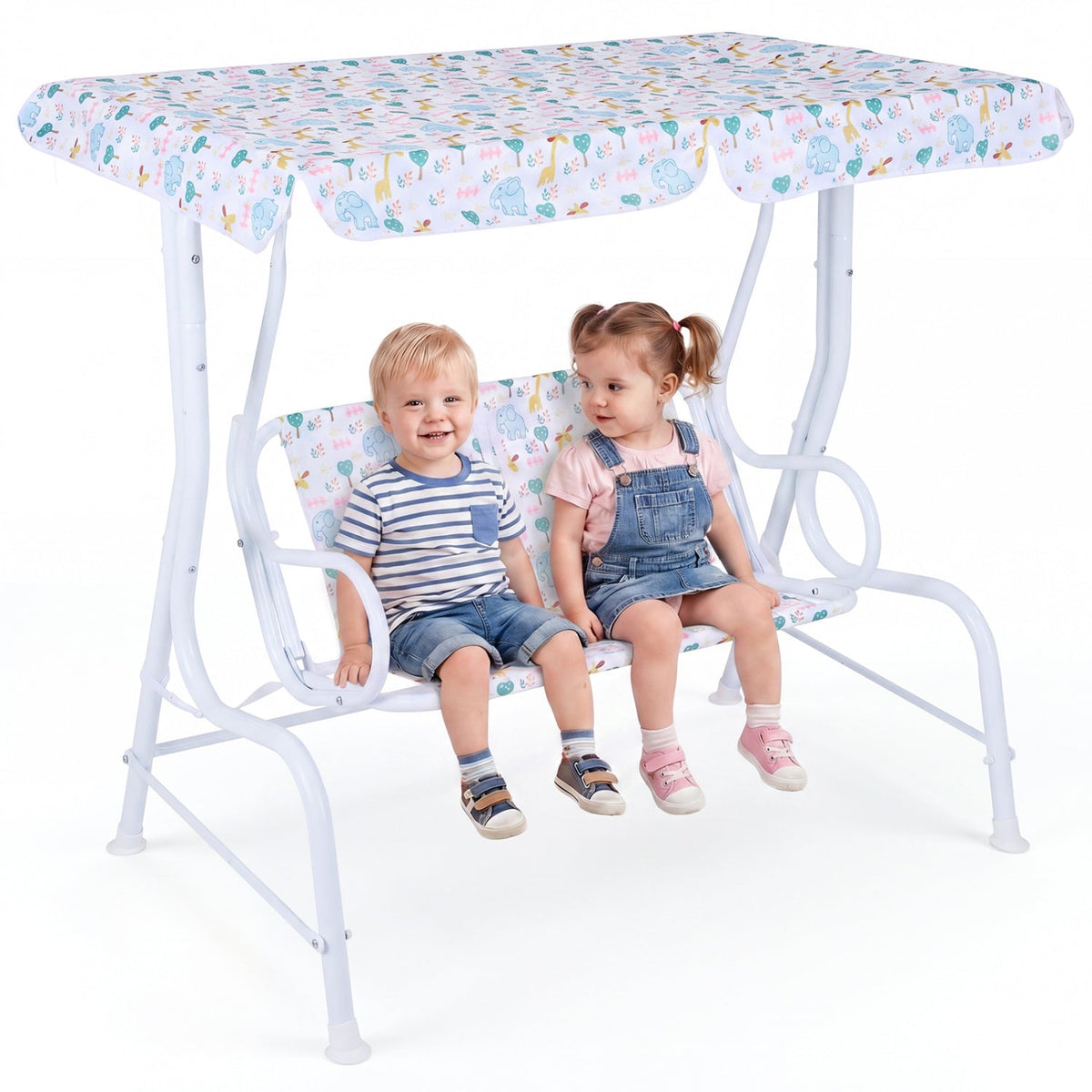 Kids Patio Swing 2-Seater Outdoor Porch Swing Lounge Chair with Adjustable CanopyTorqelo.com