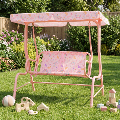 Kids Patio Swing 2-Seater Outdoor Porch Swing Lounge Chair with Adjustable CanopyTorqelo.com