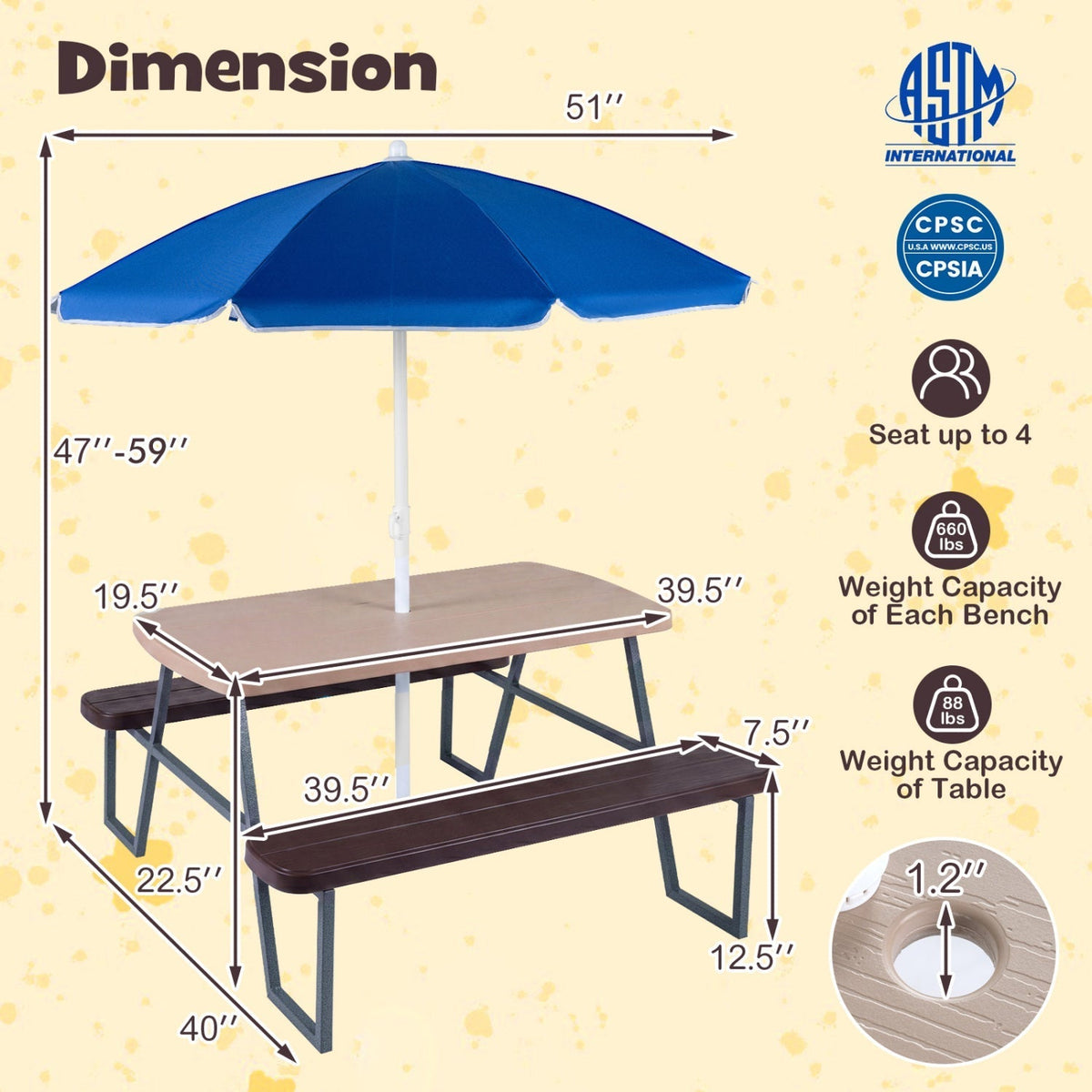 Kids Picnic Table with Benches Seats up to 4Torqelo.com