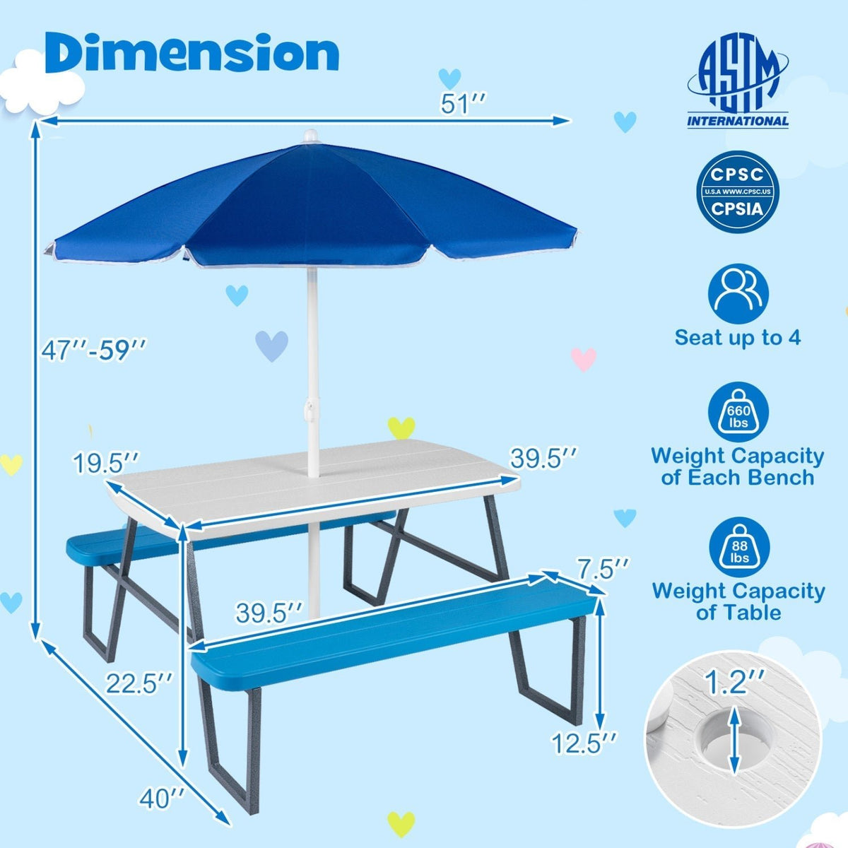 Kids Picnic Table with Benches Seats up to 4Torqelo.com