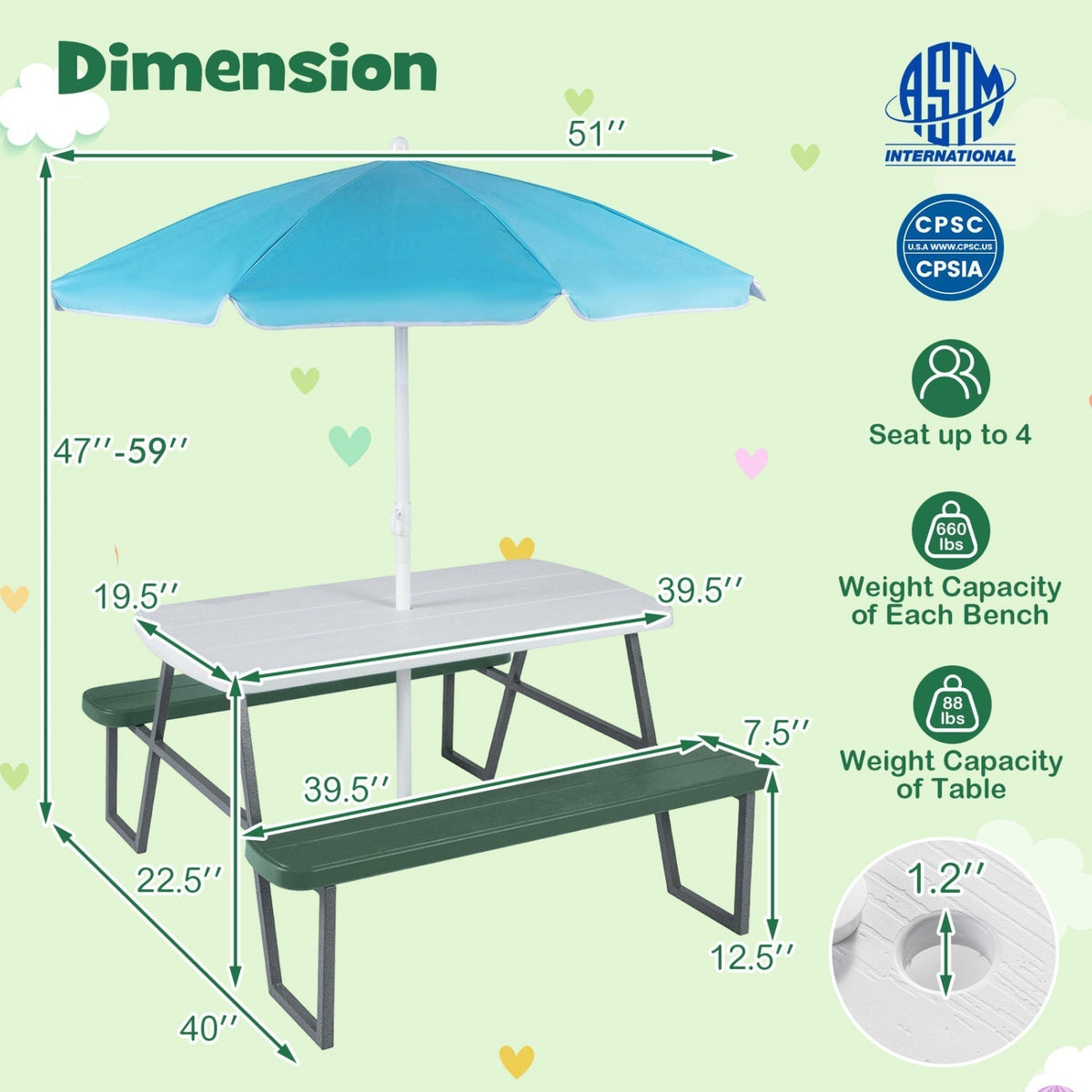 Kids Picnic Table with Benches Seats up to 4Torqelo.com