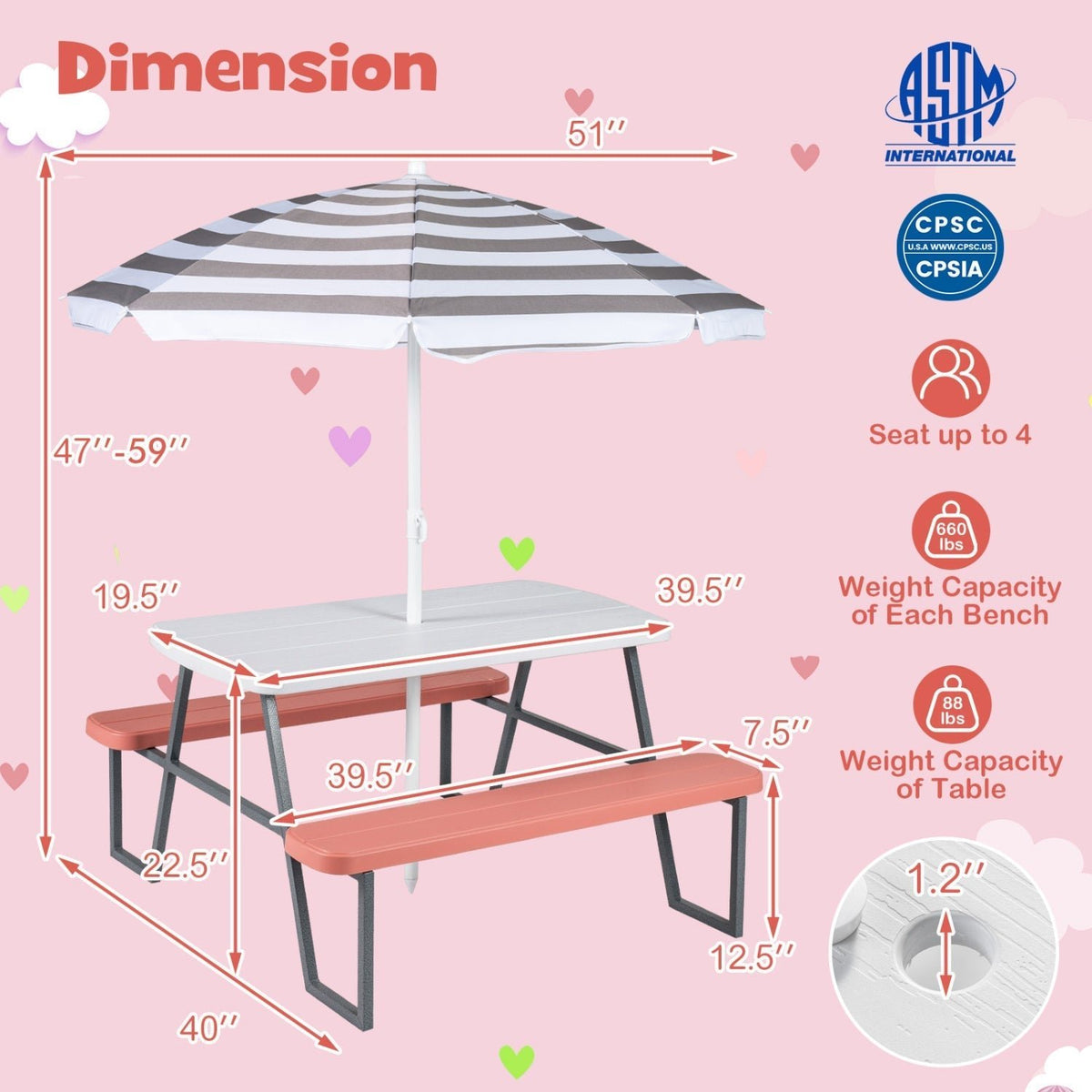 Kids Picnic Table with Benches Seats up to 4Torqelo.com