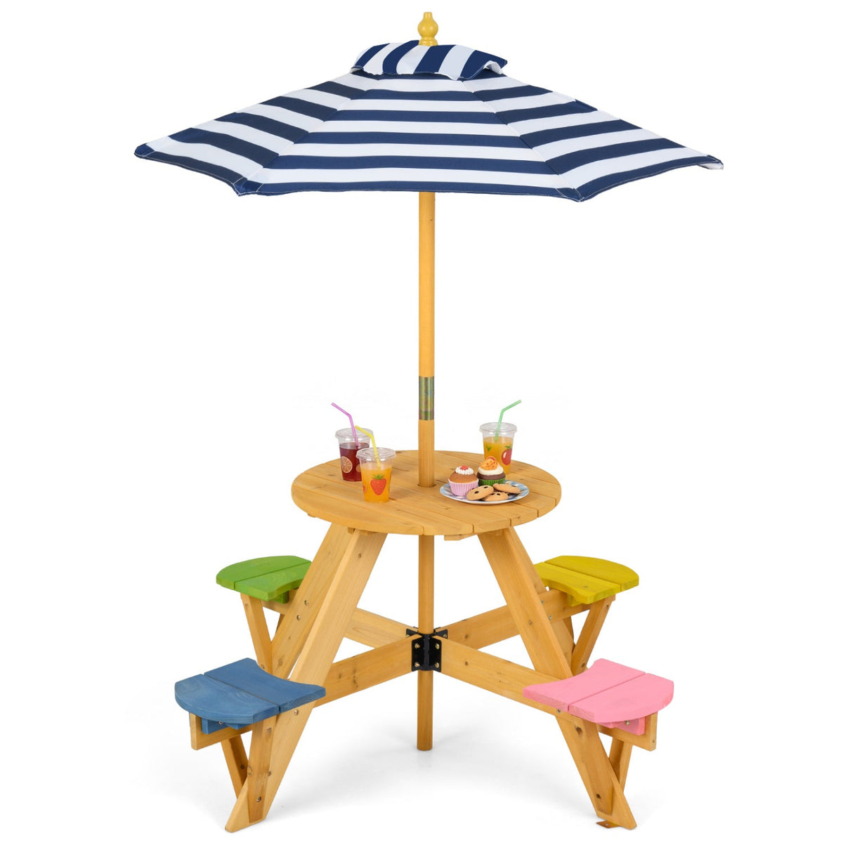 Kids Picnic Table with Stools and Foldable Adjustable Umbrella for Backyard and PatioTorqelo.com