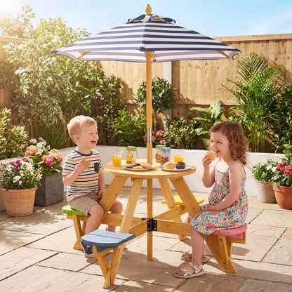 Kids Picnic Table with Stools and Foldable Adjustable Umbrella for Backyard and PatioTorqelo.com