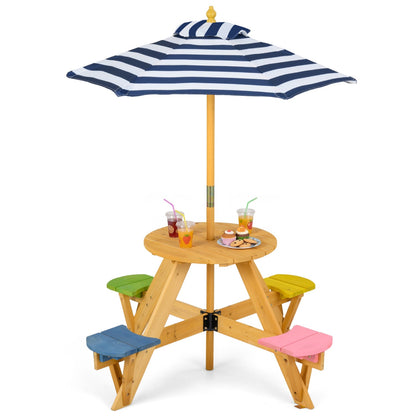 Kids Picnic Table with Stools and Foldable Adjustable Umbrella for Backyard and PatioTorqelo.com
