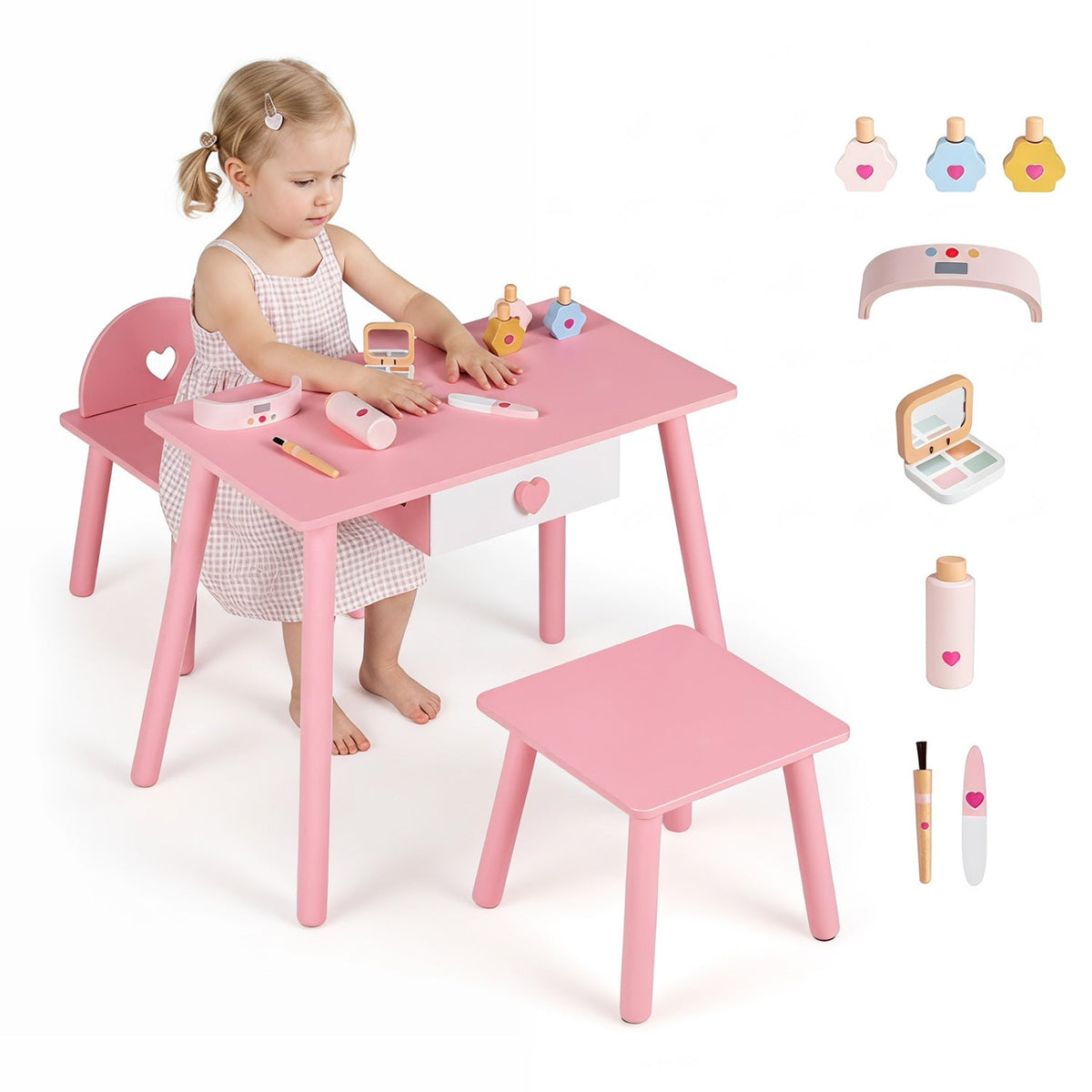 Kids Pretend Nail Salon Playset with Table and StoolsKids VanityTorqelo.com