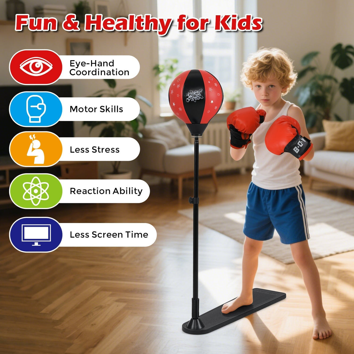 Kids Punching Bag with Adjustable Stand and Boxing GlovesTorqelo.com