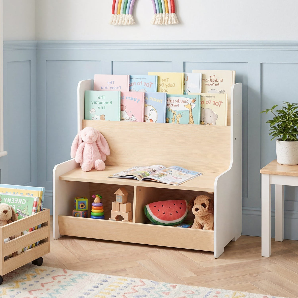 Kids Reading Nook with Bench Bookshelf and 2 CubbiesTorqelo.com