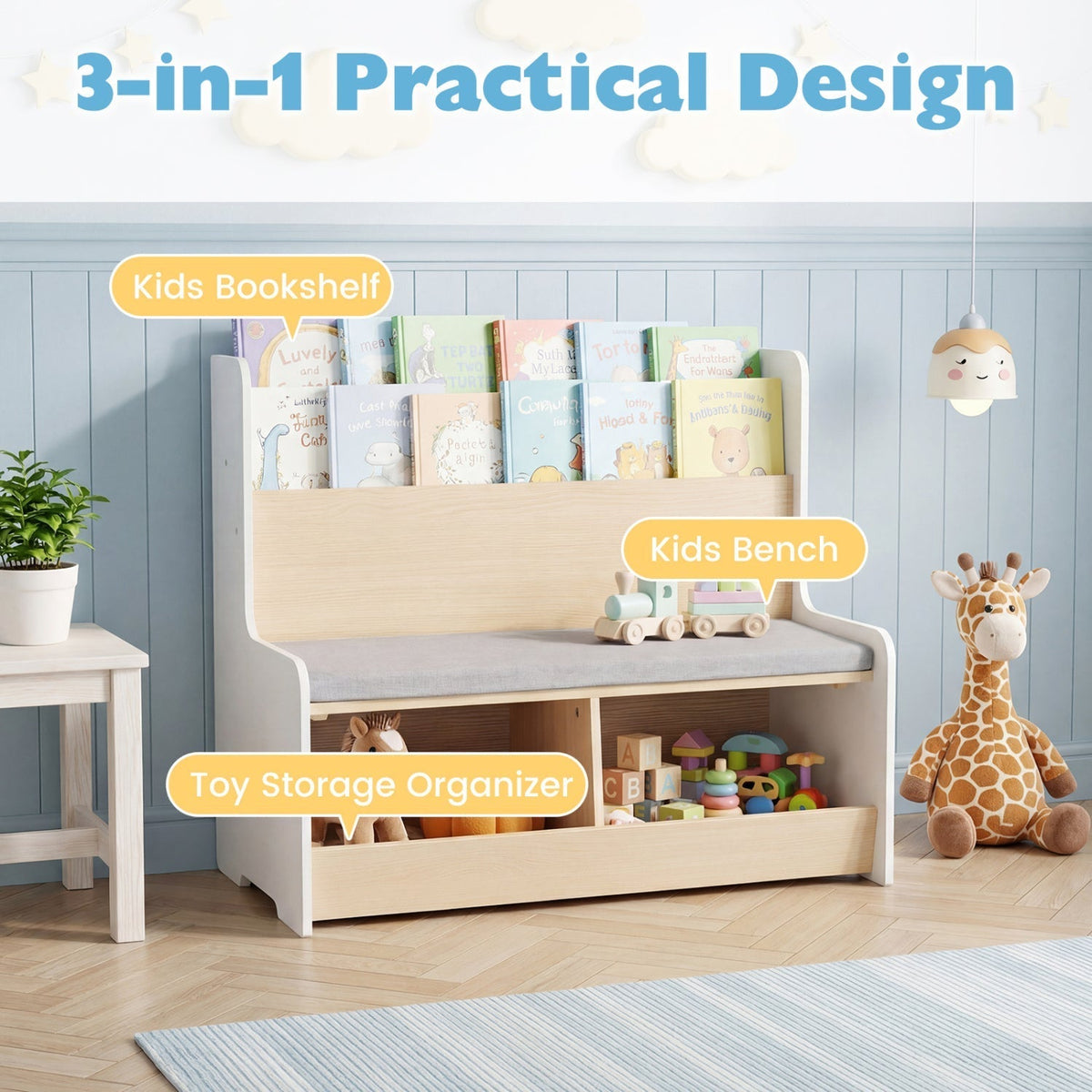 Kids Reading Nook with Bench Bookshelf and 2 CubbiesTorqelo.com