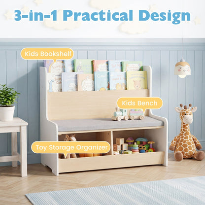 Kids Reading Nook with Bench Bookshelf and 2 CubbiesTorqelo.com