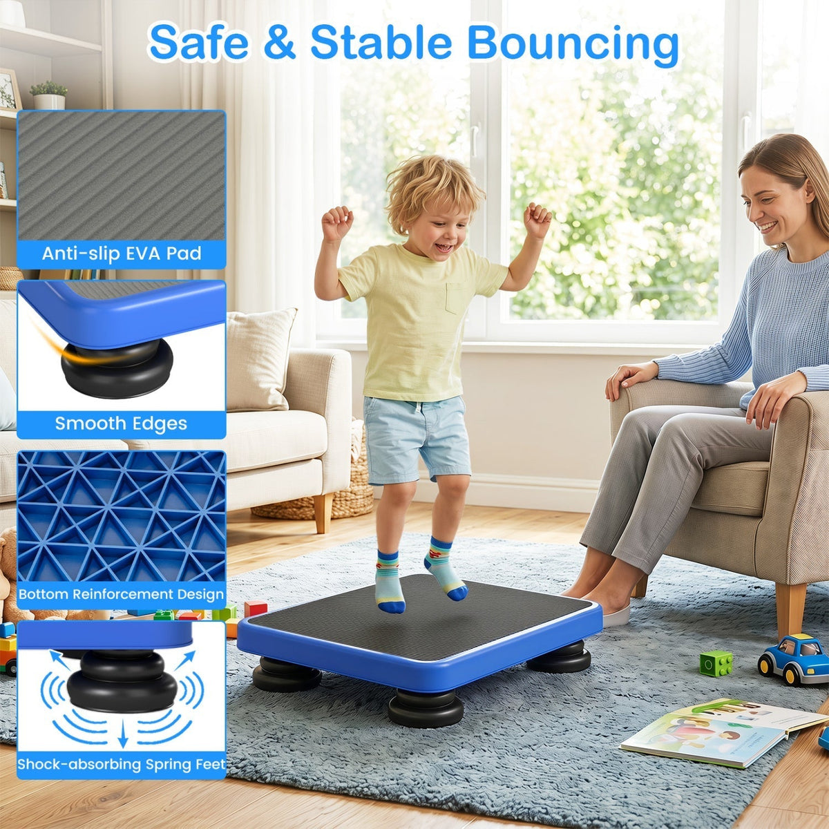 Kids Rebounder Bouncing Board 24x20" with Elastic RopesTrampolineTorqelo.com