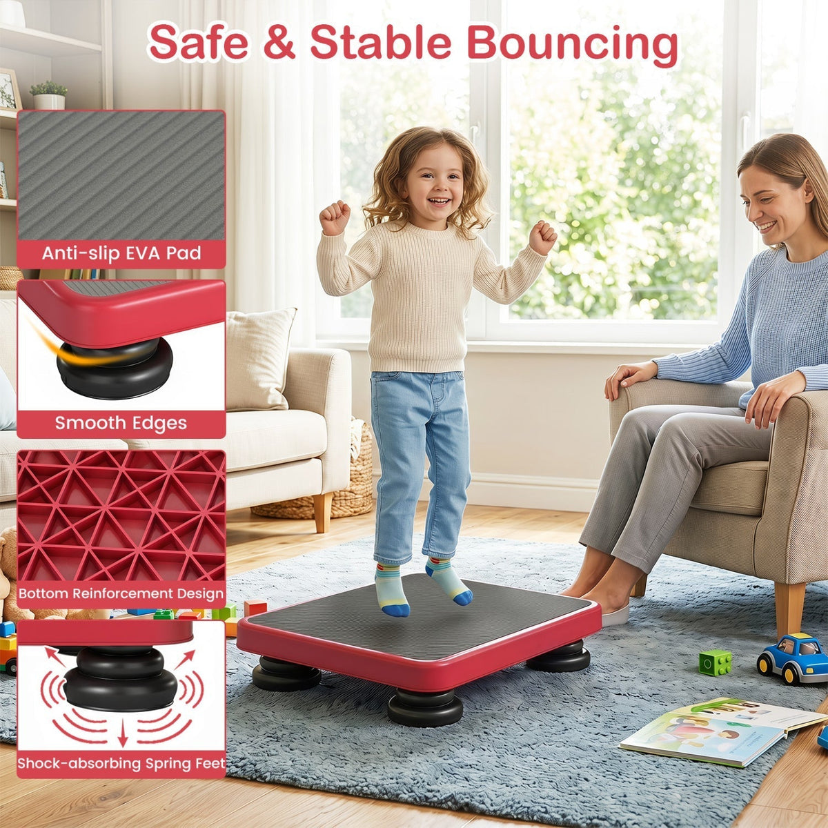 Kids Rebounder Bouncing Board 24x20" with Elastic RopesTrampolineTorqelo.com
