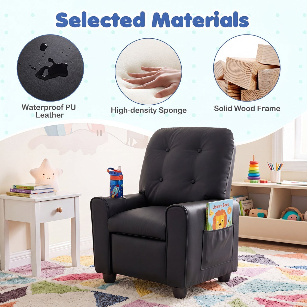 Kids Recliner Chair with Cup Holder & Adjustable BackrestKids ReclinerTorqelo.com