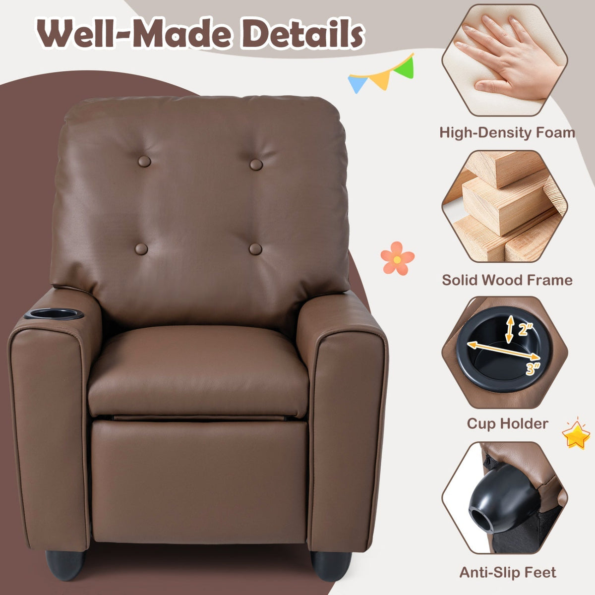 Kids Recliner Chair with Cup Holder & Adjustable BackrestKids ReclinerTorqelo.com