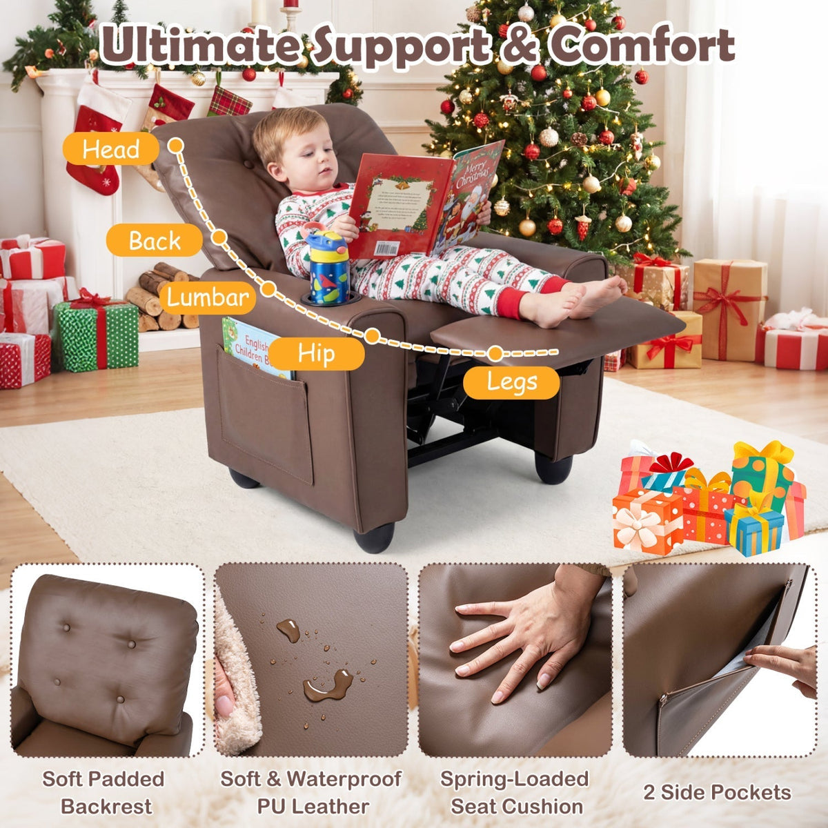Kids Recliner Chair with Cup Holder & Adjustable BackrestKids ReclinerTorqelo.com