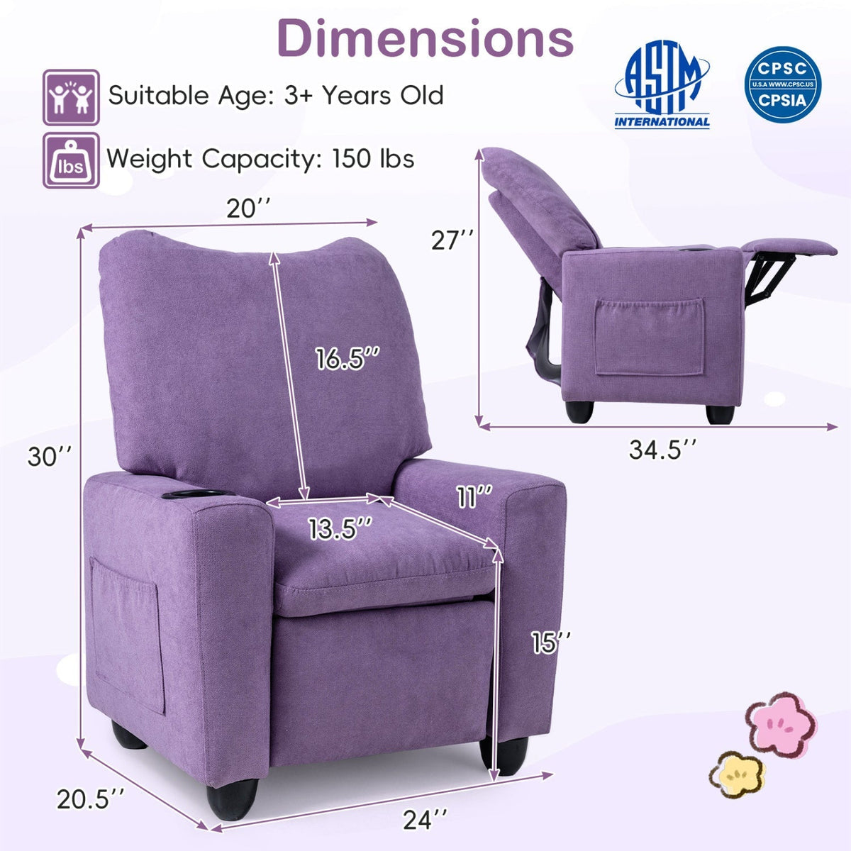 Kids Recliner Sofa with Adjustable Footrest and Cup HolderKids FurnitureTorqelo.com