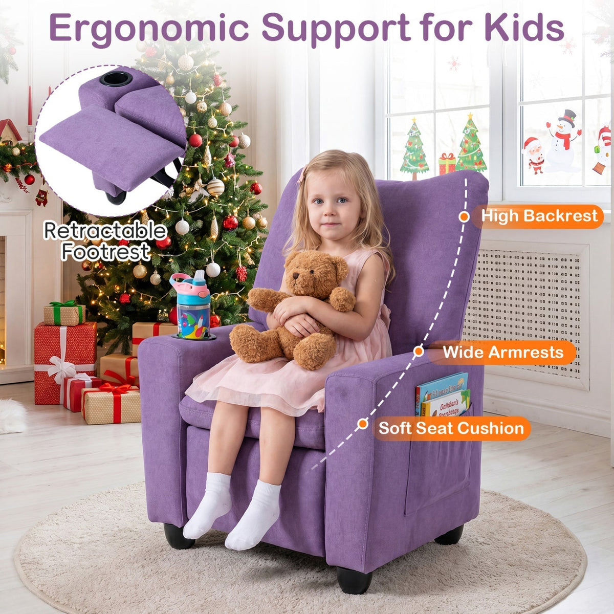 Kids Recliner Sofa with Adjustable Footrest and Cup HolderKids FurnitureTorqelo.com
