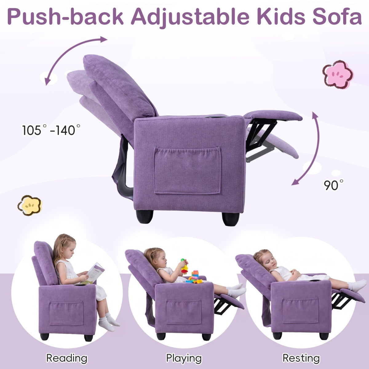 Kids Recliner Sofa with Adjustable Footrest and Cup HolderKids FurnitureTorqelo.com